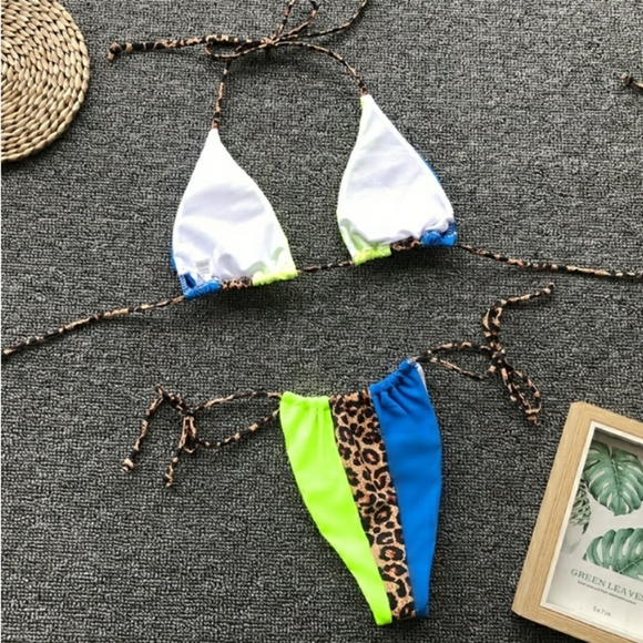 Leopard String Slide Triangle Brazilian Bikini Set - Picture 5 of 6